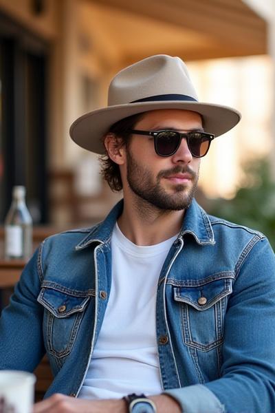 デニムとフェドーラの週末スタイル